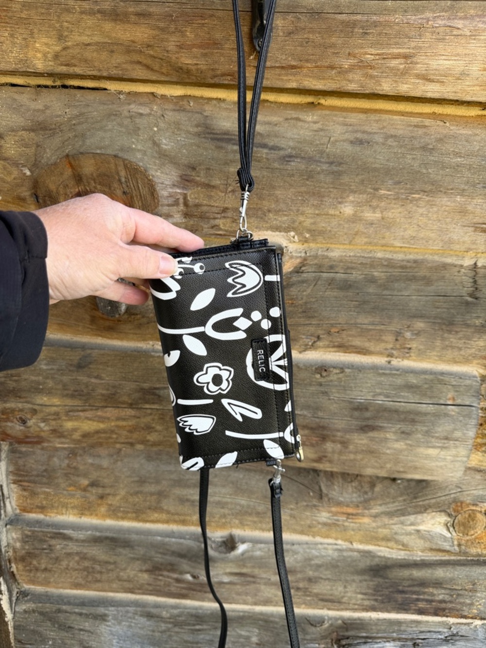Relic Black Slim Crossbody Wallet with Zip Pocket